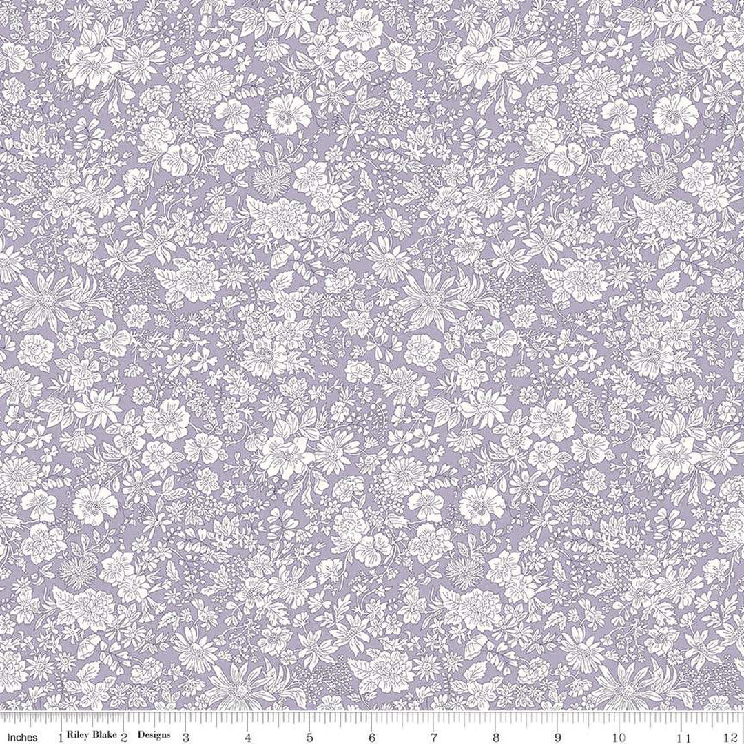 Cotton quilting fabric pattern called 'Mauve'. Part of the 'Emily Belle' fabric collection. Designed by Liberty Fabrics for fabric company  Riley Blake. SKU: 01666404A. 44-45 inch width.