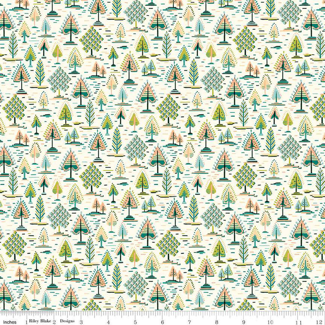 Cotton quilting fabric pattern called 'Canopy Greens Arabella Tapestry'. Part of the 'Liberty Tree of Life' fabric collection. Designed by Liberty Fabrics for fabric company  Riley Blake. SKU: 01667376A . 44-45 inch width.