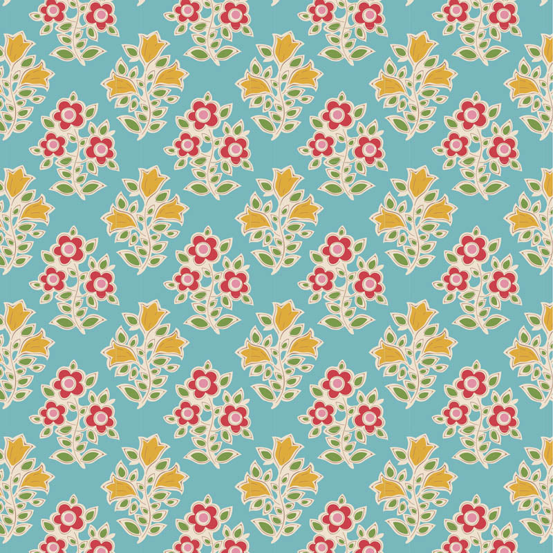 Jubilee - Farm Flowers in Teal - 110103 - Half Yard