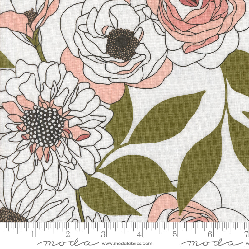 Cotton quilting fabric pattern called 'Cabbage Rose in Paper'. Part of the 'Botany' fabric collection. Designed by Alli K Design for fabric company MODA. SKU: 11550 11. 44-45 inch width.