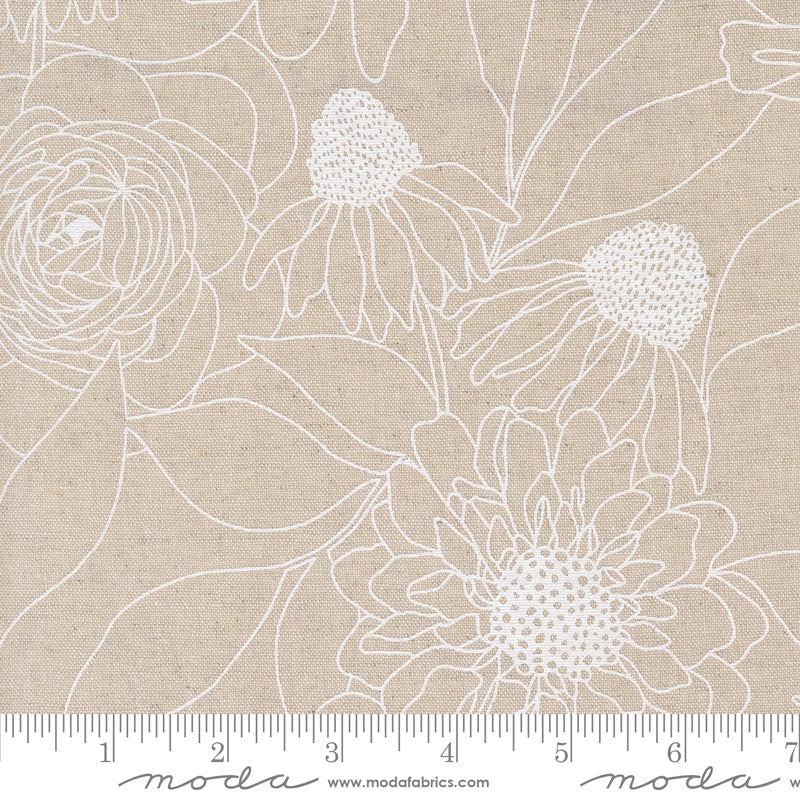 Cotton quilting fabric pattern called 'Mochi Linen in Paper'. Part of the 'Botany' fabric collection. Designed by Alli K Design for fabric company MODA. SKU: 11557 11L. 44-45 inch width.