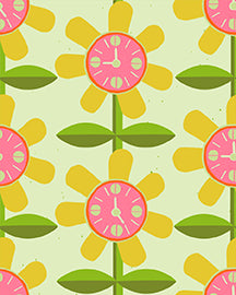 Cotton quilting fabric pattern called '9 o'clock Wallpaper'. Part of the '9 to 5' fabric collection. Designed by Lisa Flowers for fabric company Paintbrush Studio Fabrics. SKU: 120-22490. 44-45 inch width.