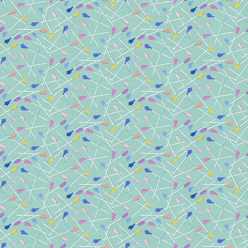 Cotton quilting fabric pattern called 'Toothpicks in Multi'. Part of the 'Pampered Pets' fabric collection. Designed by PBS Collection for fabric company Paintbrush Studio. SKU: 120-24392. 44-45 inch width.