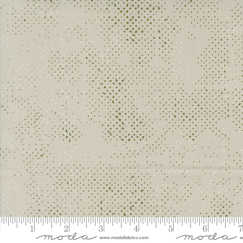 Cotton quilting fabric pattern called 'Spotted in Foggy'. Part of the 'Olive You' fabric collection. Designed by Zen Chic for fabric company MODA. SKU: 1660 227. 44-45 inch width.