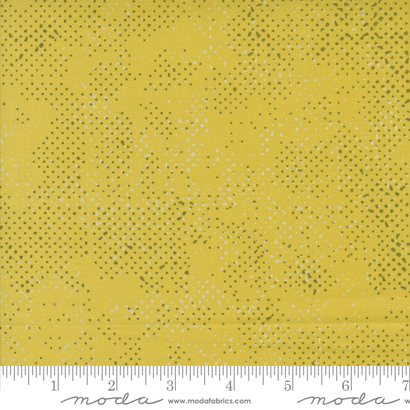 Cotton quilting fabric pattern called 'Spotted in Maize'. Part of the 'Olive You' fabric collection. Designed by Zen Chic for fabric company MODA. SKU: 1660 228. 44-45 inch width.