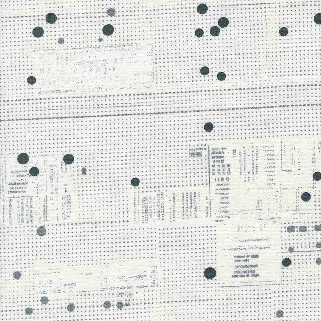 Cotton quilting fabric pattern called 'Tickets in White'. Part of the 'Still More Paper' fabric collection. Designed by Zen Chic for fabric company MODA. SKU: -10651. 44-45 inch width.