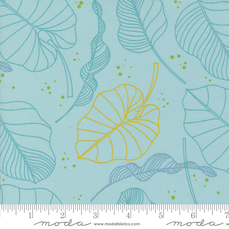 Cotton quilting fabric pattern called 'Leaves in Mist'. Part of the 'Olive You' fabric collection. Designed by Zen Chic for fabric company MODA. SKU: 1880 14. 44-45 inch width.