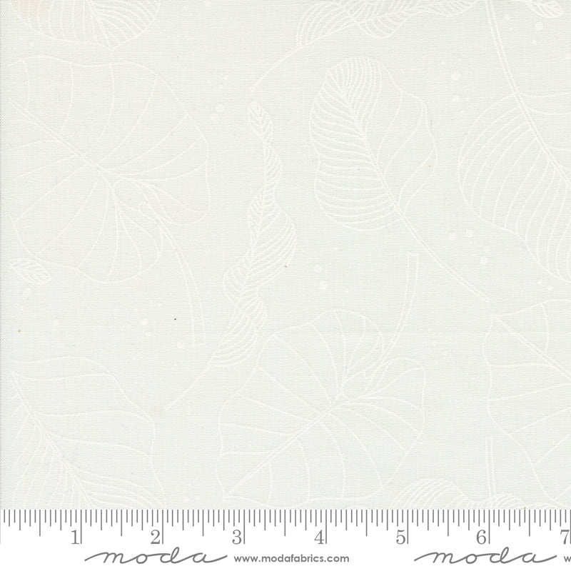 Cotton quilting fabric pattern called 'Leaves in Cloud'. Part of the 'Olive You' fabric collection. Designed by Zen Chic for fabric company MODA. SKU: 1880 19. 44-45 inch width.