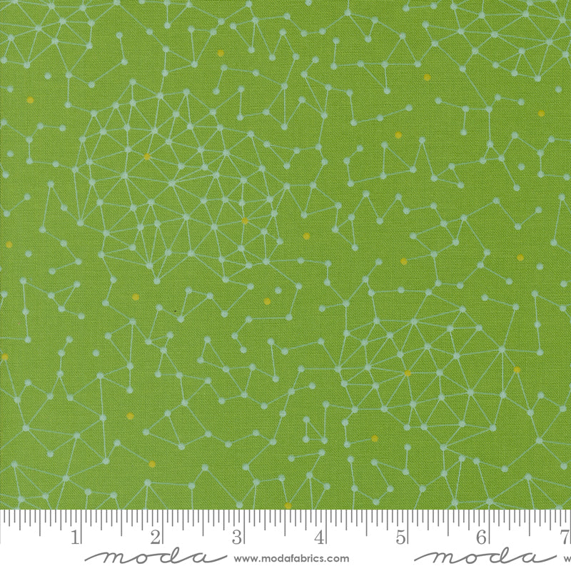 Cotton quilting fabric pattern called 'Net in Fresh Grass'. Part of the 'Olive You' fabric collection. Designed by Zen Chic for fabric company MODA. SKU: 1881 13. 44-45 inch width.