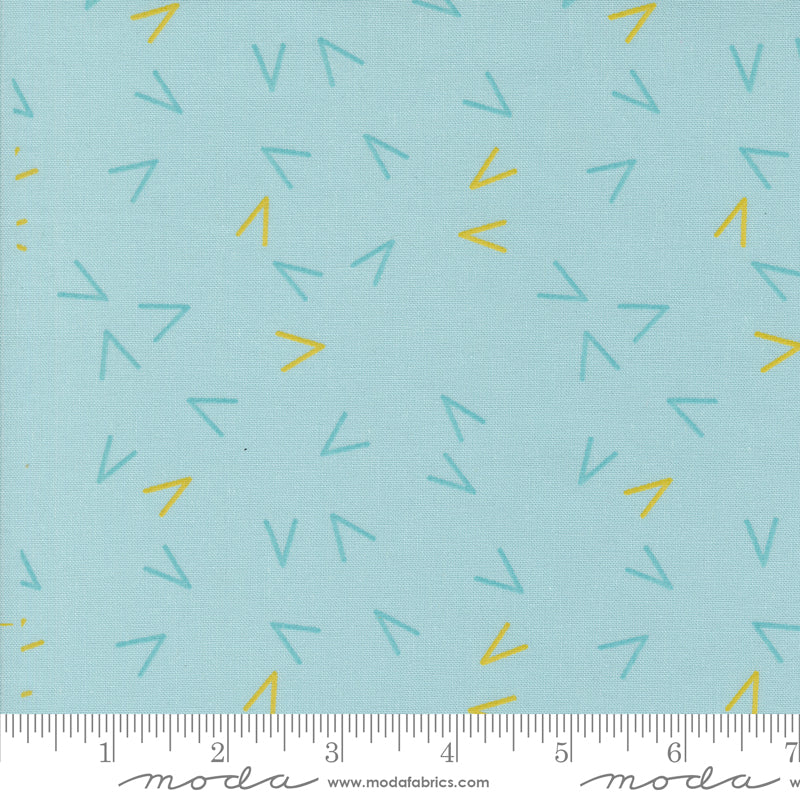 Cotton quilting fabric pattern called 'Arrows in Mist'. Part of the 'Olive You' fabric collection. Designed by Zen Chic for fabric company MODA. SKU: 1883 14. 44-45 inch width.