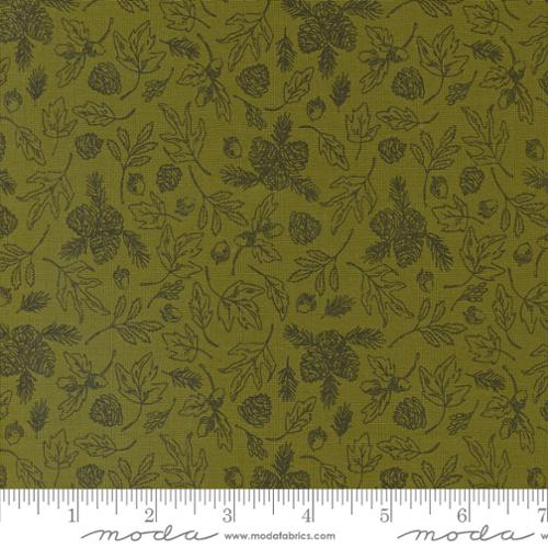 Cotton quilting fabric pattern called 'Forest Foliage in Forest'. Part of the 'The Great Outdoors' fabric collection. Designed by Stacy Iest Hsu for fabric company Moda. SKU: 20883 13. 44-45 inch width.