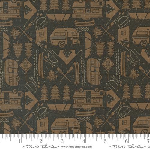 Cotton quilting fabric pattern called 'Open Road in Cabin'. Part of the 'The Great Outdoors' fabric collection. Designed by Stacy Iest Hsu for fabric company Moda. SKU: 20884 22. 44-45 inch width.