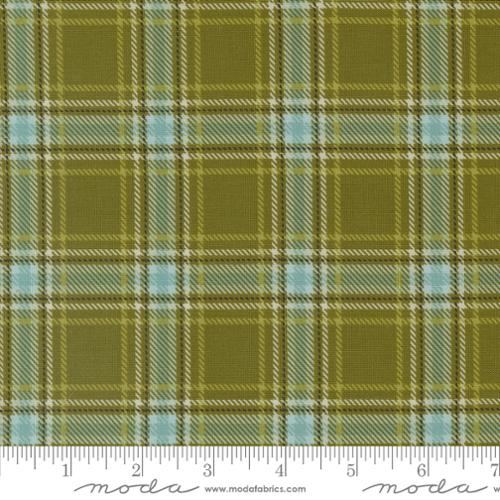 Cotton quilting fabric pattern called 'Cozy Plaid in Forest'. Part of the 'The Great Outdoors' fabric collection. Designed by Stacy Iest Hsu for fabric company Moda. SKU: 20885 13. 44-45 inch width.