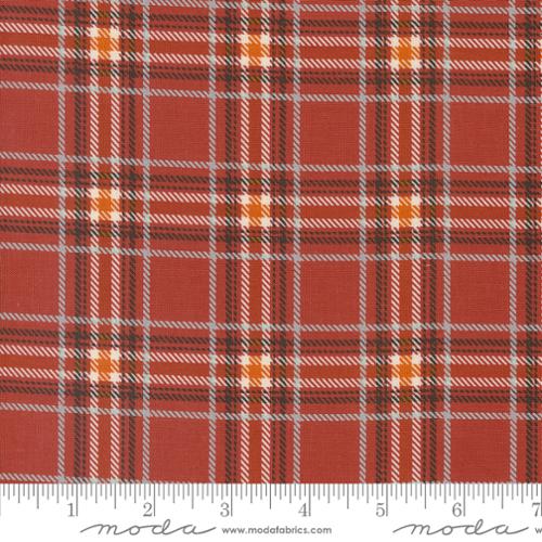 Cotton quilting fabric pattern called 'Cozy Plaid in Fire'. Part of the 'The Great Outdoors' fabric collection. Designed by Stacy Iest Hsu for fabric company Moda. SKU: 20885 15. 44-45 inch width.