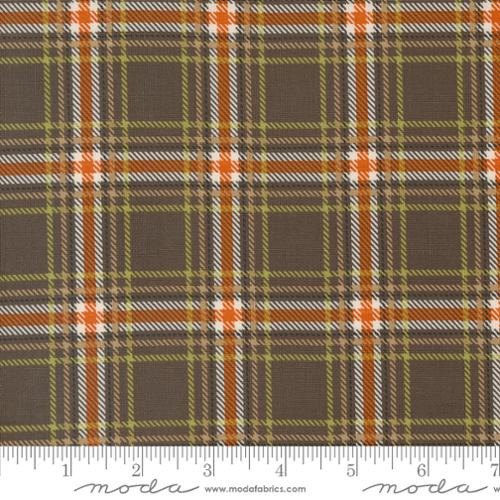 Cotton quilting fabric pattern called 'Cozy Plaid in Bark'. Part of the 'The Great Outdoors' fabric collection. Designed by Stacy Iest Hsu for fabric company Moda. SKU: 20885 21. 44-45 inch width.