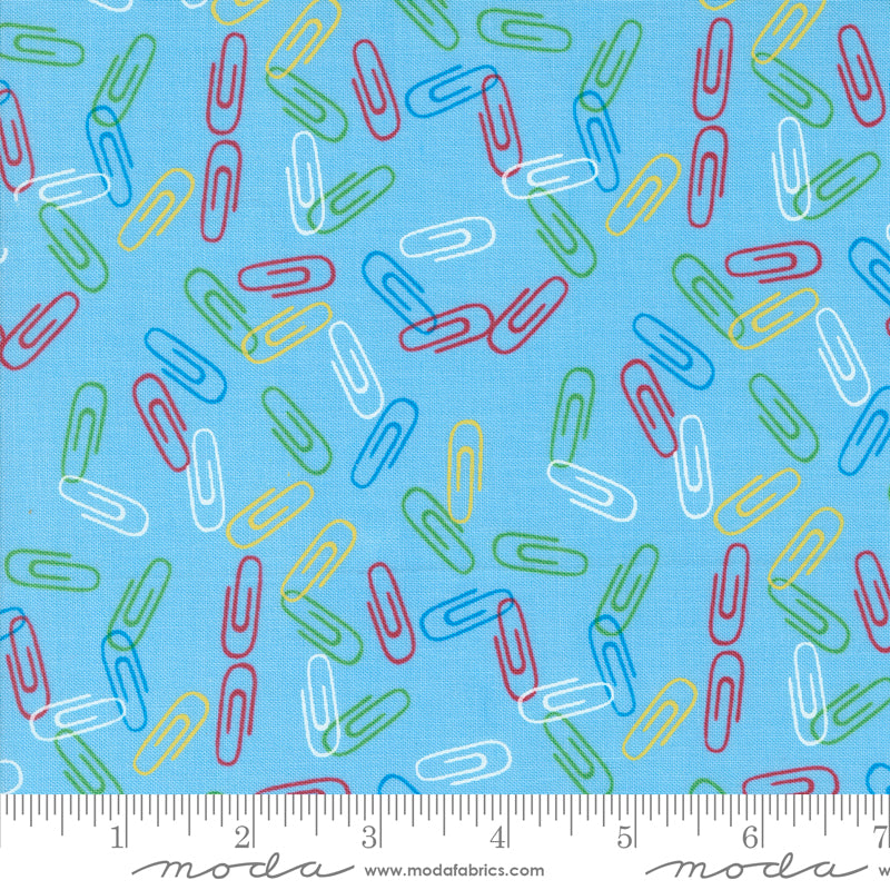 Cotton quilting fabric pattern called 'Clip It in Water'. Part of the 'Back to School' fabric collection. Designed by Stacy Iest Hsu for fabric company MODA. SKU: 20896 16. 44-45 inch width.