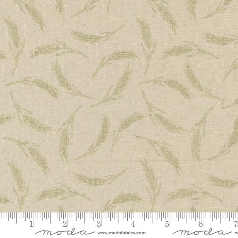 Cotton quilting fabric pattern called 'Fields of Gold in Linen'. Part of the 'Farmstead' fabric collection. Designed by Stacy Iest Hsu for fabric company MODA. SKU: 20905 12. 44-45 inch width.