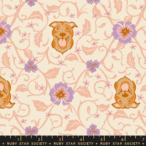 Cotton quilting fabric pattern called 'Pitbull in Shell'. Part of the 'Dog Park' fabric collection. Designed by Sarah Watts for fabric company Ruby Star Society. SKU: RS2095 11. 44-45 inch width.