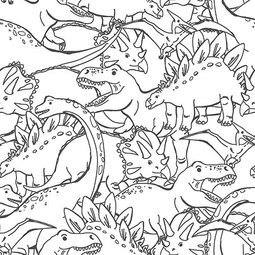 Cotton flannel quilting fabric pattern called 'White Outlines flannel'. Part of the 'Totally Roarsome' fabric collection. Designed by Josh Rey for the 3 Wishes Fabric fabric company. SKU: 21669-WHT. 44-45 inch width.