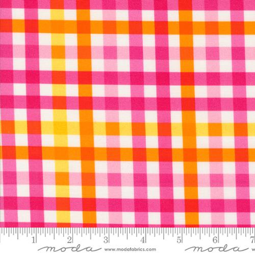 Cotton quilting fabric pattern called 'Picnic Party in Sunrise'. Part of the 'Fiesta' fabric collection. Designed by Me and My Sister Designs for fabric company Moda. SKU: 22473 32. 44-45 inch width.