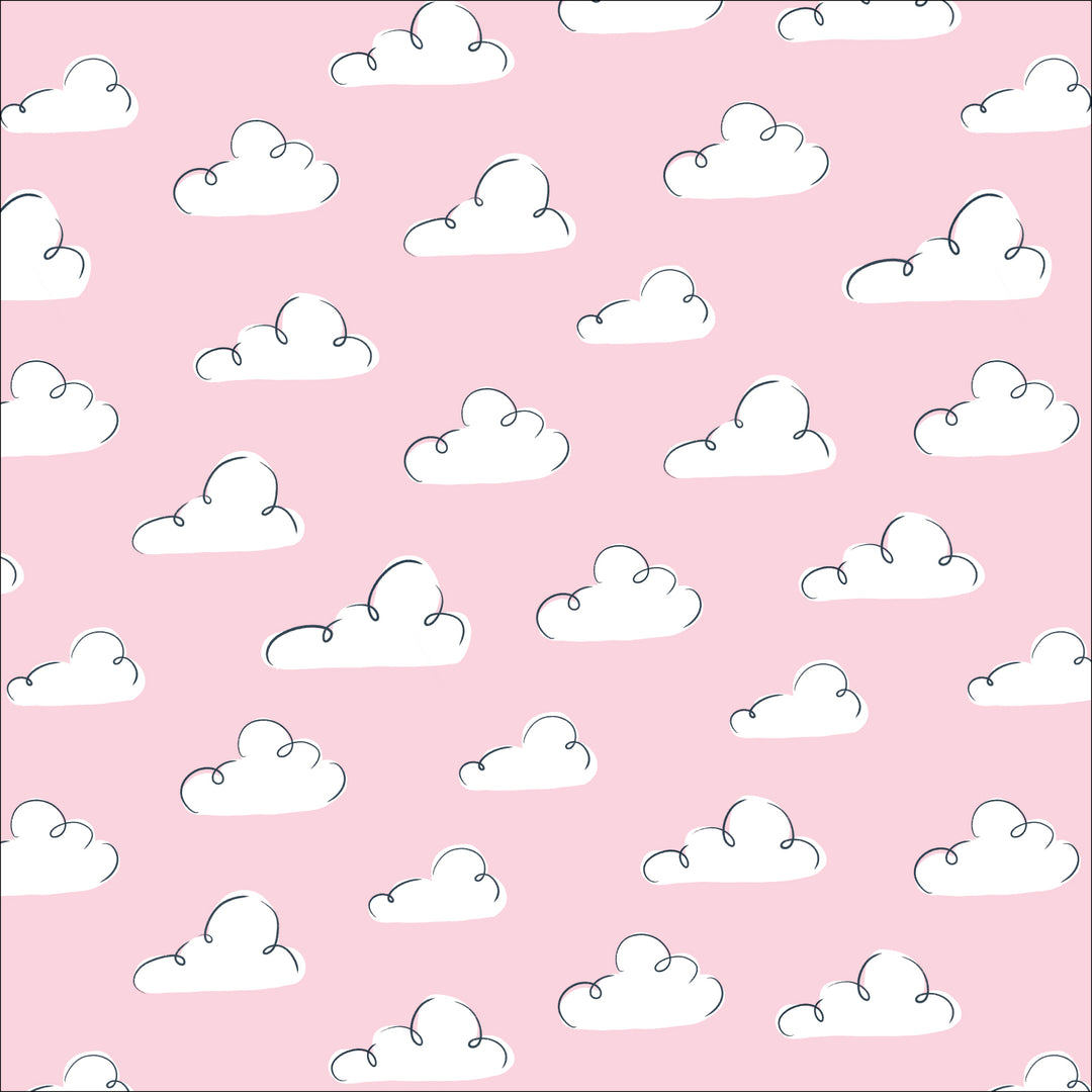 Cotton quilting fabric pattern called 'Summer Sky in Pink'. Part of the 'Dog Days of Summer' fabric collection. Designed by Krissy Mast for fabric company Cloud 9 Fabrics. SKU: 227418. 44-45 inch width.