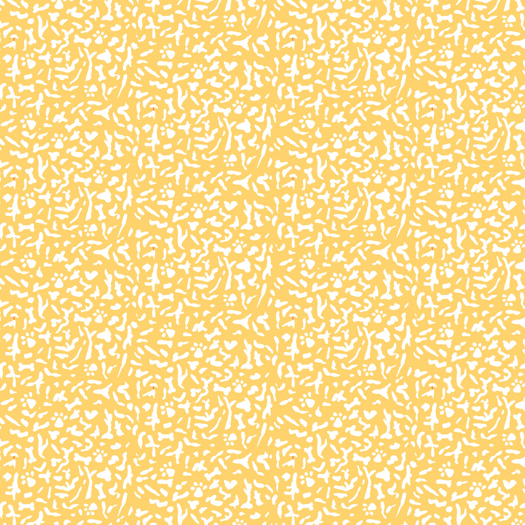 Cotton quilting fabric pattern called 'K9 Composition Book in Yellow'. Part of the 'Teacher's Pet' fabric collection. Designed by Krissy Mast for fabric company Cloud 9 Fabrics. SKU: 227500. 44-45 inch width.