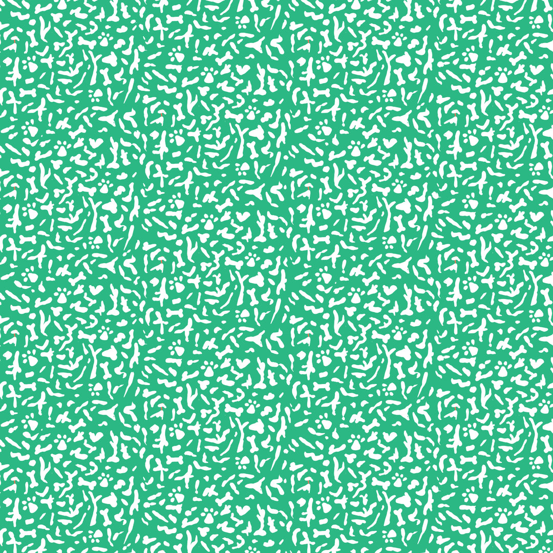 Cotton quilting fabric pattern called 'K9 Composition Book in Green'. Part of the 'Teacher's Pet' fabric collection. Designed by Krissy Mast for fabric company Cloud 9 Fabrics. SKU: 227502. 44-45 inch width.