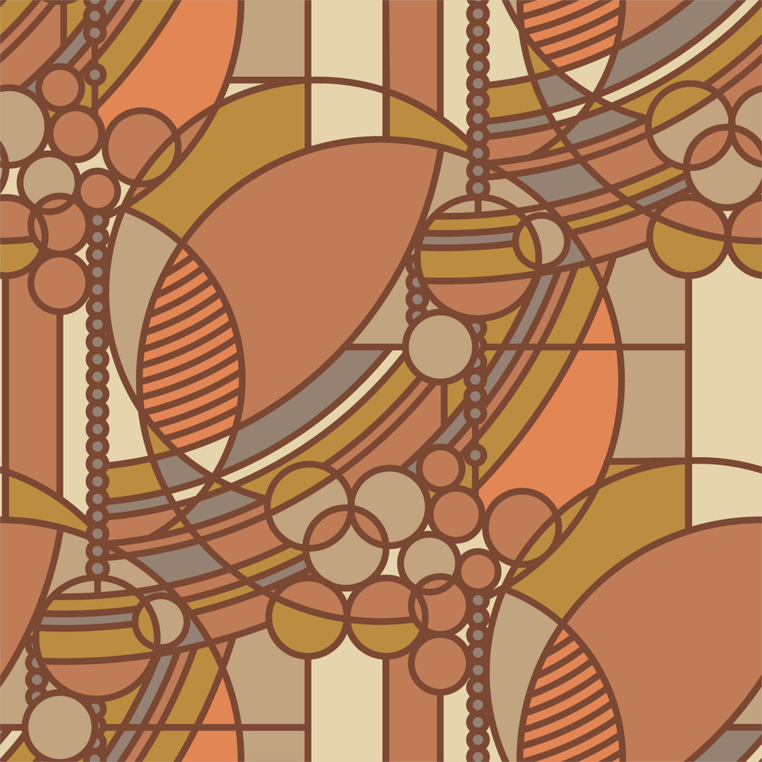 Cotton quilting fabric pattern called 'March Balloons in Earth'. Part of the 'March Balloons' fabric collection. Designed by Frank Lloyd Wright Collection with Cloud 9 Fabrics for fabric company Cloud 9 Fabrics. SKU: 227535. 44-45 inch width.