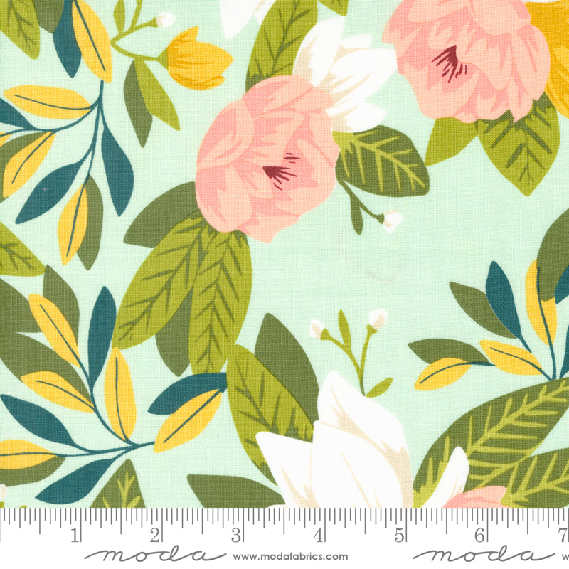 Cotton quilting fabric pattern called 'Ambrose in Mist'. Part of the 'Willow' fabric collection. Designed by 1 Canoe 2 for fabric company Moda Fabrics. SKU: 36060 18. 44-45 inch width.