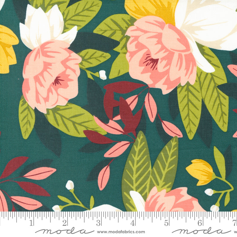 Cotton quilting fabric pattern called 'Ambrose in Lagoon'. Part of the 'Willow' fabric collection. Designed by 1 Canoe 2 for fabric company Moda Fabrics. SKU: 36060 20. 44-45 inch width.