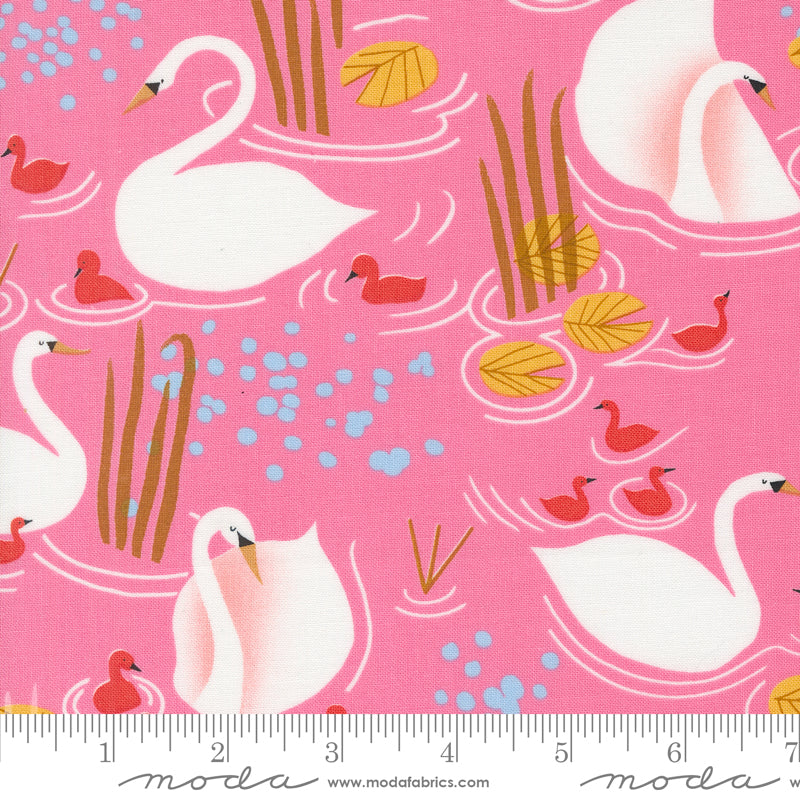 Cotton quilting fabric pattern called 'Little Loves in Pink'. Part of the 'Love Letter' fabric collection. Designed by Lizzy House for fabric company MODA. SKU: 37121 21. 44-45 inch width.