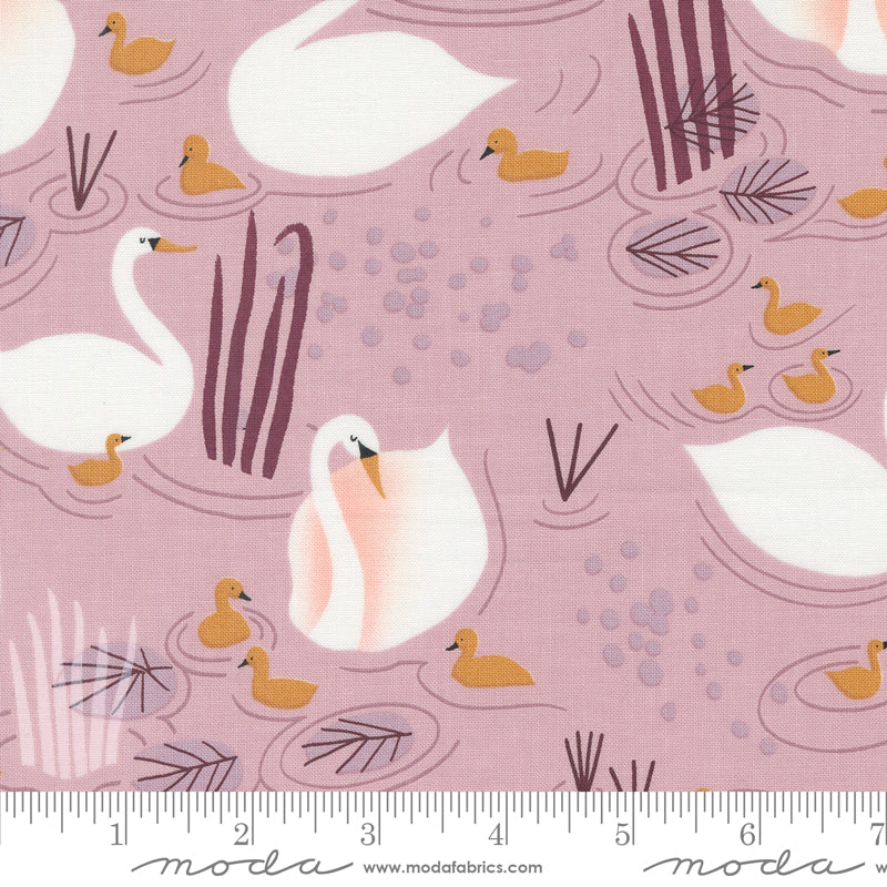 Cotton quilting fabric pattern called 'Little Loves in Mauve'. Part of the 'Love Letter' fabric collection. Designed by Lizzy House for fabric company MODA. SKU: 37121 36. 44-45 inch width.