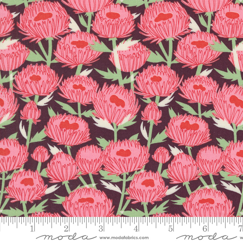 Cotton quilting fabric pattern called 'November in Merlot'. Part of the 'Love Letter' fabric collection. Designed by Lizzy House for fabric company MODA. SKU: 37122 22. 44-45 inch width.