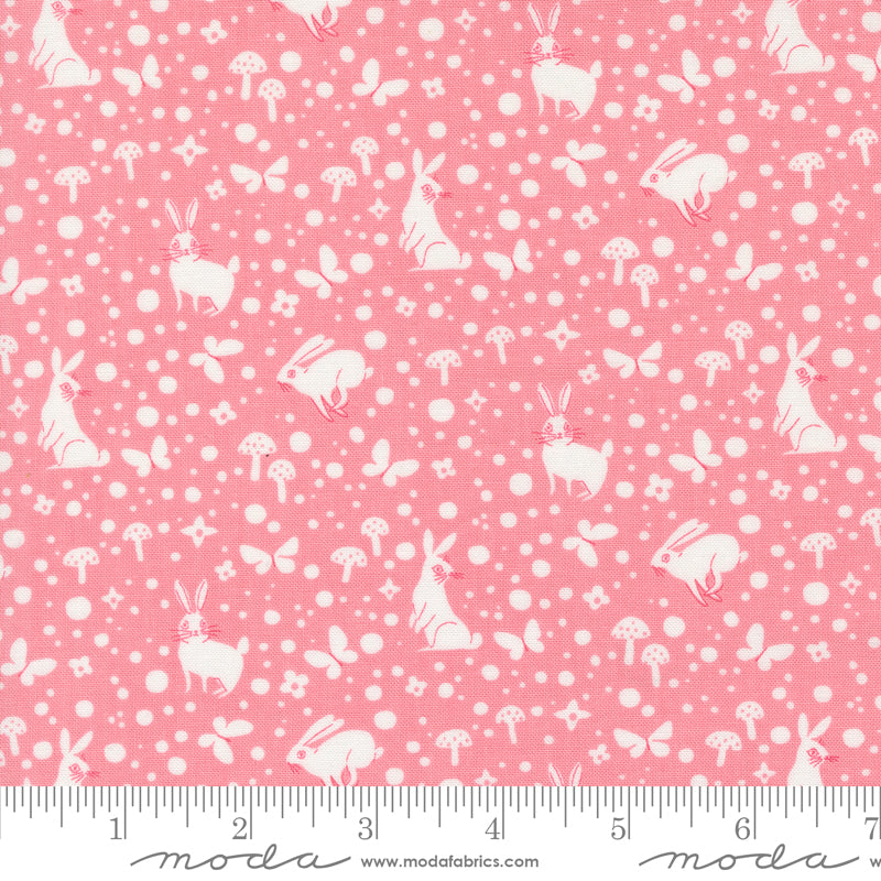 Cotton quilting fabric pattern called 'Wonder Dot in Light Pink'. Part of the 'Love Letter' fabric collection. Designed by Lizzy House for fabric company MODA. SKU: 37127 20. 44-45 inch width.