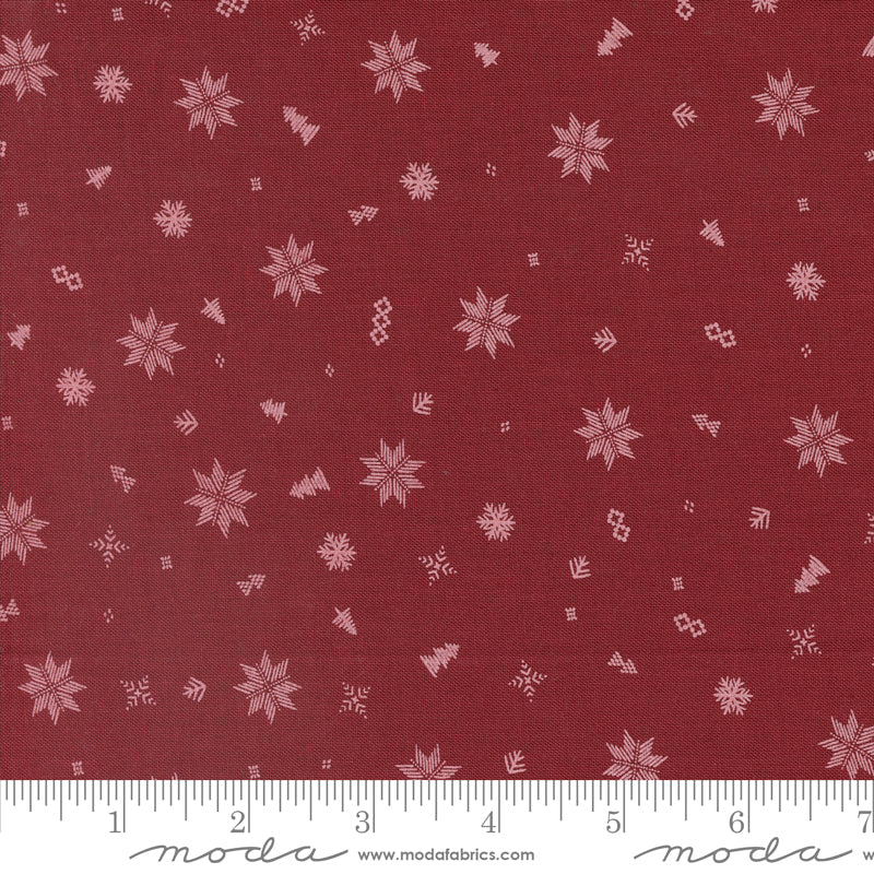 Cotton quilting fabric pattern called 'Knit Toss in Burgundy'. Part of the 'Cozy Wonderland' fabric collection. Designed by Fancy That Design House for fabric company Moda. SKU: 45597 13. 44-45 inch width.