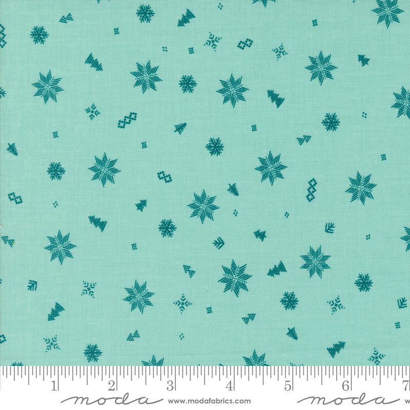 Cotton quilting fabric pattern called 'Knit Toss in Icicle'. Part of the 'Cozy Wonderland' fabric collection. Designed by Fancy That Design House for fabric company Moda. SKU: 45597 17. 44-45 inch width.