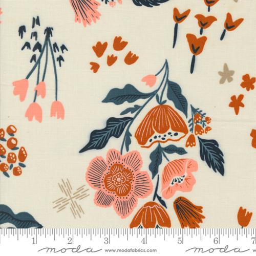 Cotton quilting fabric pattern called 'Garden Tales in Eggshell'. Part of the 'Folk & Lore' fabric collection. Designed by Fancy That Design House for fabric company MODA. SKU: 45600 11. 44-45 inch width.