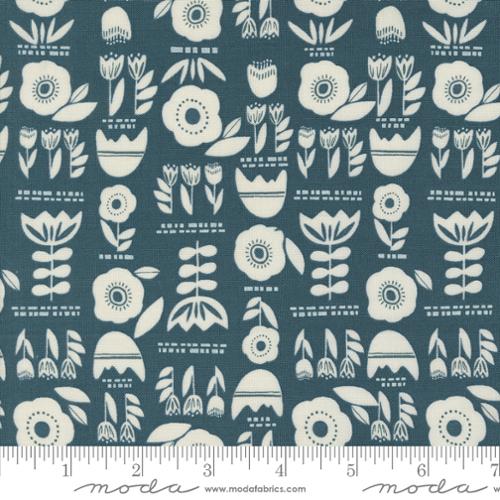 Cotton quilting fabric pattern called 'Posy Plot in Teal'. Part of the 'Folk & Lore' fabric collection. Designed by Fancy That Design House for fabric company MODA. SKU: 45601 24. 44-45 inch width.