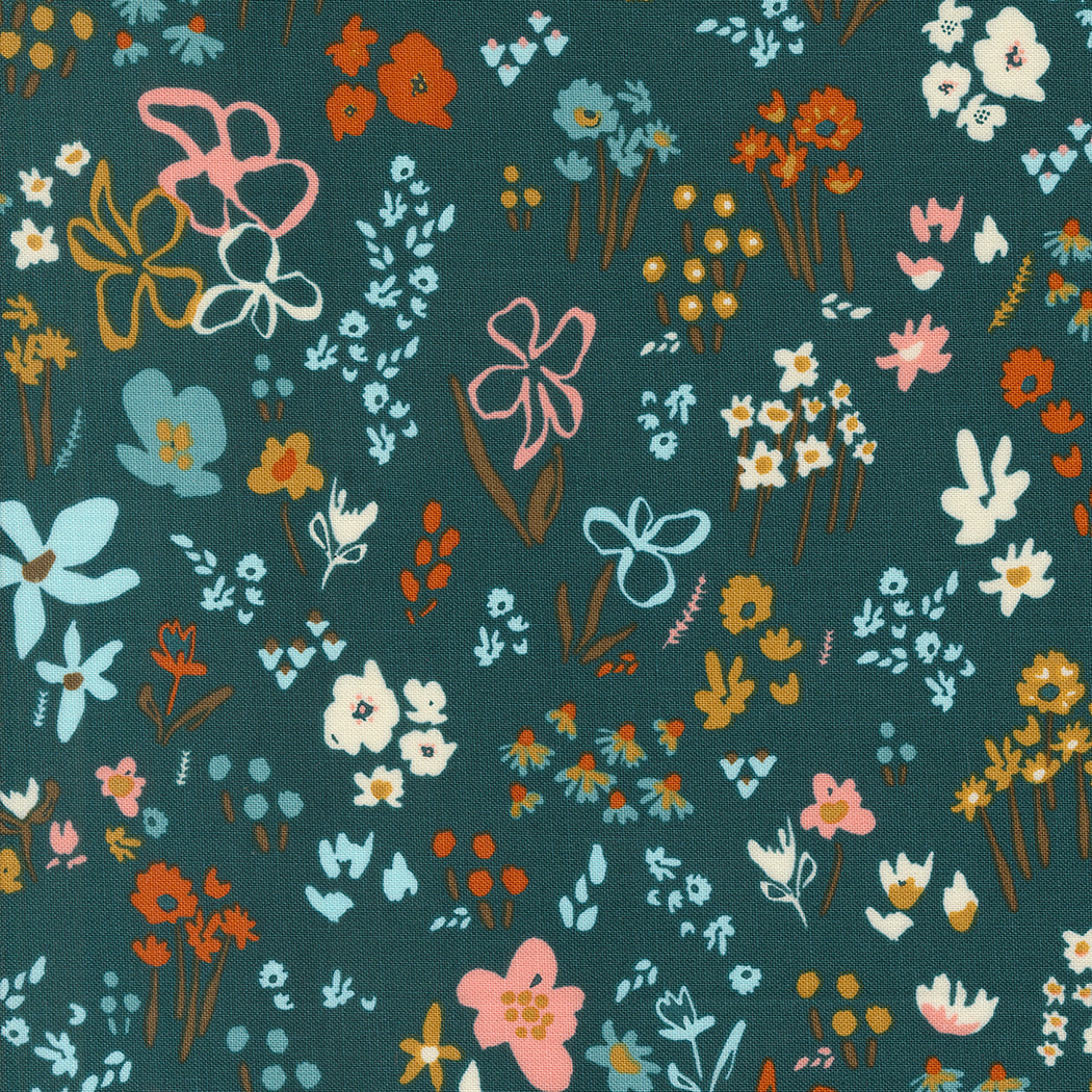 Cotton quilting fabric pattern called 'Scattered Seeds in Deep Sea'. Part of the 'Things Above' fabric collection. Designed by Fancy That Design House for fabric company MODA. SKU: 45612 26. 44-45 inch width.