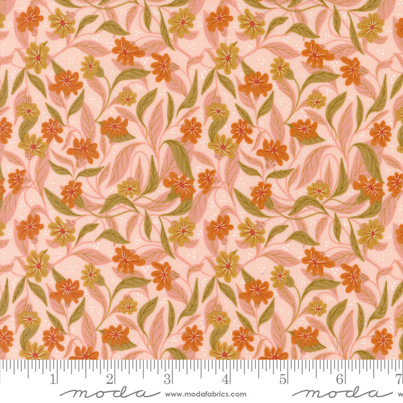 Cotton quilting fabric pattern called 'Make It Pretty in Blush'. Part of the 'Woodland Wonder' fabric collection. Designed by Gingiber for fabric company MODA. SKU: 48393 18. 44-45 inch width.