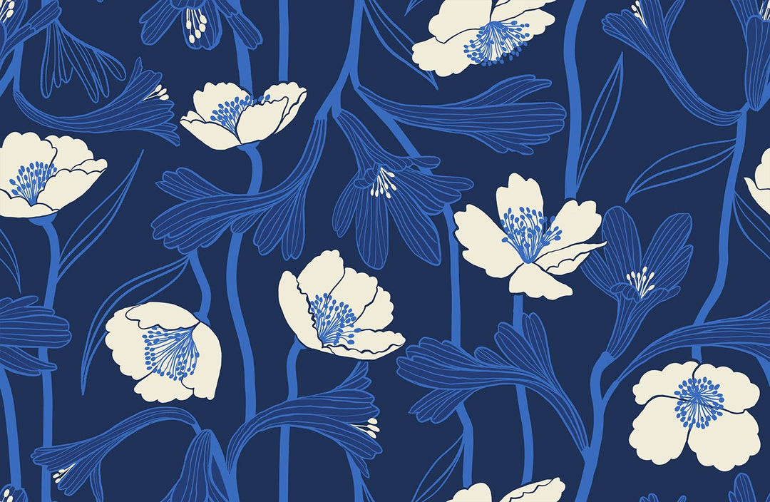 Water Water Flowers in Navy - RS5133 14 - Half Yard