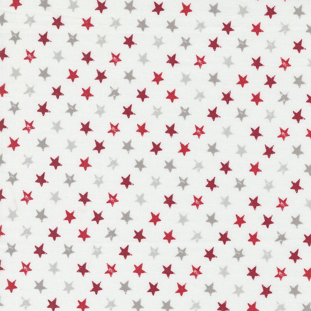 Cotton quilting fabric pattern called 'Old Glory in Cloud Red'. Part of the 'Old Glory' fabric collection. Designed by Lella Boutique for fabric company Moda Fabrics. SKU: 1207068. 44-45 inch width.