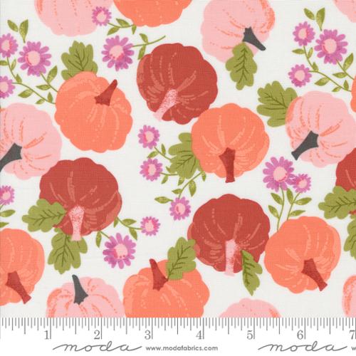 Cotton quilting fabric pattern called 'Pumpkin Patch in Ghost'. Part of the 'Hey Boo' fabric collection. Designed by Lella Boutique for fabric company Moda. SKU: 1209259. 44-45 inch width.