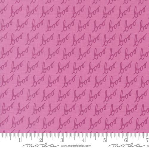 Cotton quilting fabric pattern called 'Boo in Purple Haze'. Part of the 'Hey Boo' fabric collection. Designed by Lella Boutique for fabric company Moda. SKU: 5212 15. 44-45 inch width.