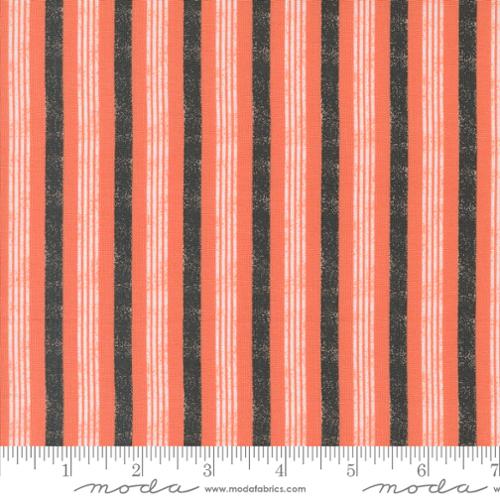 Cotton quilting fabric pattern called 'Boougie Stripe in Soft Pumpkin'. Part of the 'Hey Boo' fabric collection. Designed by Lella Boutique for fabric company Moda. SKU: 1210750. 44-45 inch width.