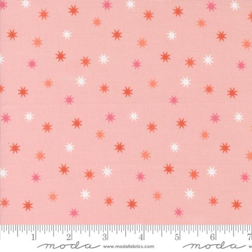 Cotton quilting fabric pattern called 'Practical Magic Stars in Bubble Gum Pink'. Part of the 'Hey Boo' fabric collection. Designed by Lella Boutique for fabric company Moda. SKU: 5215 13. 44-45 inch width.