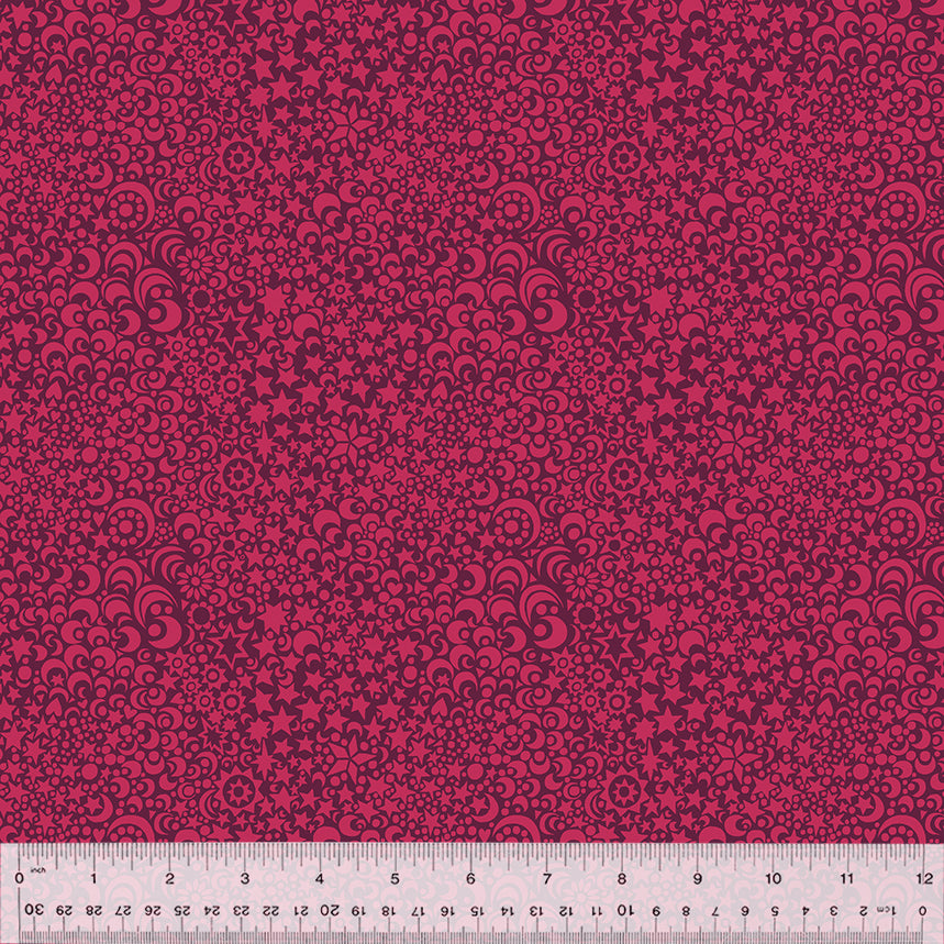 Cotton quilting fabric pattern called 'Celeste in Plum Fizz'. Part of the 'Windham Essentials' fabric collection. Designed by Windham Fabrics for fabric company Windham Fabrics. SKU: 53383 15. 44-45 inch width.