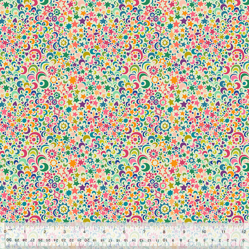 Cotton quilting fabric pattern called 'Day'. Part of the 'Celeste' fabric collection. Designed by Sally Kelly for fabric company Windham Fabrics. SKU: 53383-4. 44-45 inch width.