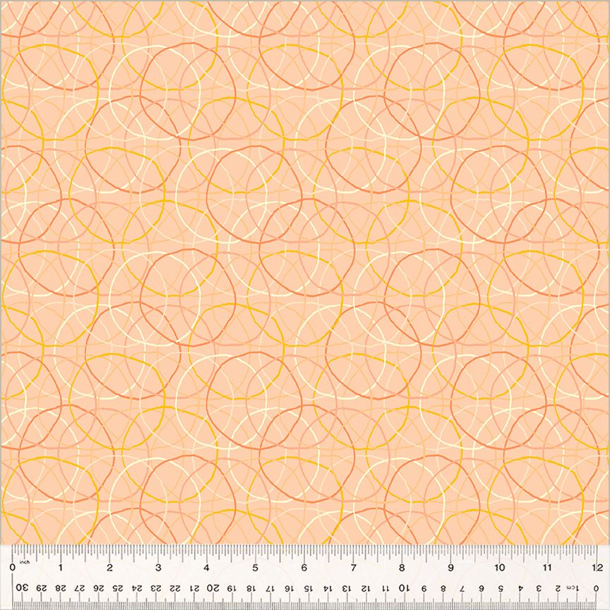 High Density Cotton quilting fabric pattern called 'Hoolahoop in Peach'. Part of the 'Summersault' fabric collection. Designed by Tamara Kate for the Windham Fabrics fabric company. SKU: 53760-11. 44-45 inch width.