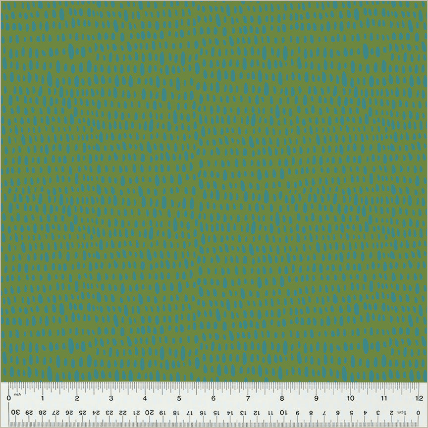 Cotton quilting fabric pattern called 'Rainfall in Pond'. Part of the 'Moonlit' fabric collection. Designed by Jennifer Moore / Monaluna for fabric company Windham Fabrics. SKU: 54287-15. 44-45 inch width.